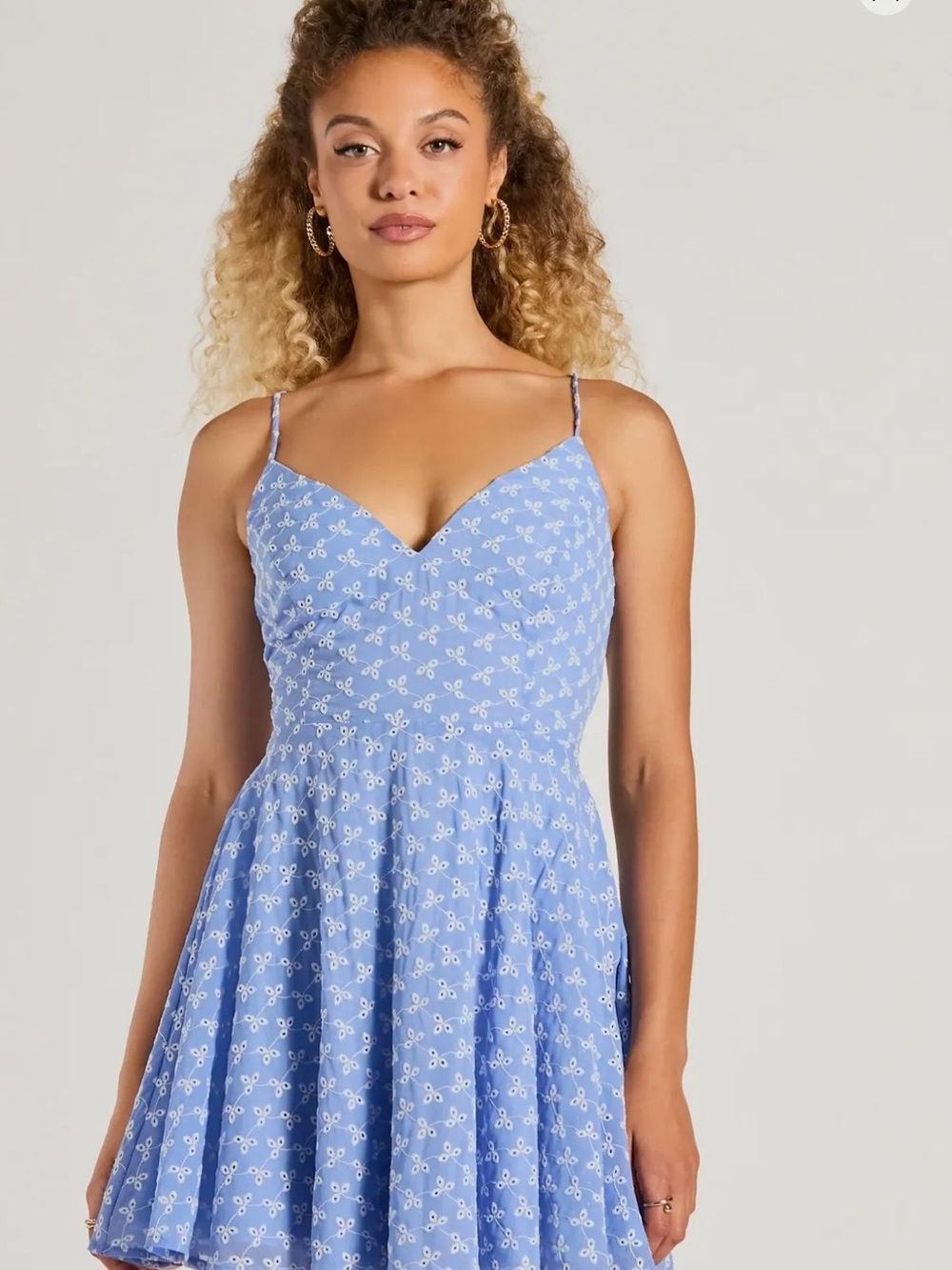 Windsor Light Blue Floral Cold-Shoulder Mini Dress